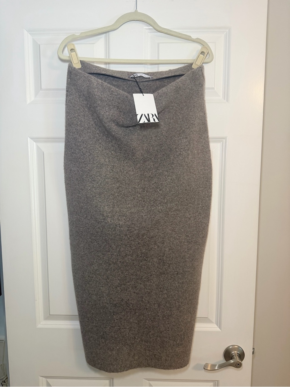 Zara Neutral Taupe Knit Pencil Skirt